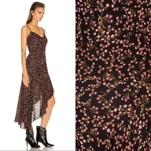 NWT Nicholas Silk Asymmetrical Black Floral Slip Midi Dress $695 - Picture 3 of 15